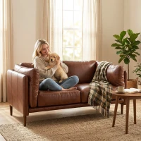 HOMCOM 59" Loveseat Sofa, PU Leather 2 Seater Sofa with Wide Seat, High-Density Foam, Thick Cushion, Wood Legs, Brown(m-1)