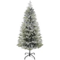 HOMCOM 5 Feet Pencil Snow Flocked Artificial Christmas Tree with 517 Realistic Cypress Branches, Auto Open, Green(m-2)