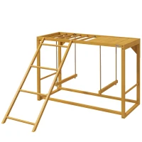PawHut Wooden Chicken Activity Play w/ Swing Set, Chicken Coop Toy, Natural(m-1)