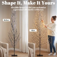 HOMCOM 6FT Lighted Snow-Flocked Twig Tree with Fairy Lights 328 LED, Artificial Tree for Home Indoor Sheltered Outdoor(m-6)