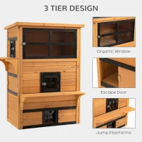 PawHut Cat House, Outdoor 3-Tier Kitty Shelter, Weather Resistant, w/ Escape Door(m-4)