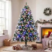 HOMCOM 7.5ft Pre-lit Artificial Christmas Tree White-Tipped Hinged Full Xmas Tree with 1378 Tips(m-2)