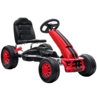 Qaba Lightweight Pedal Go Kart with Steering Wheel, Go Cart Ride on Toy with Adjustable Seat for 3+ Years, Red(m-11)