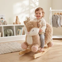 Qaba Rocking Horse for Toddlers 1-3 Years, Deer Baby Rocking Horse with Animal Sound, Seat Belt, Rocking Stopper, Brown(m-1)