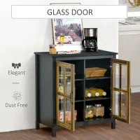 HOMCOM Sideboard Buffet Cabinet, Glass Door Kitchen Cabinet with Storage, Accent Entryway Cabinet with Adjustable Shelf for Living Room, Black Wood Grain(m-5)