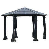 Outsunny 13' x 13' Hexagon Hardtop Gazebo Canopy with Galvanized Steel Roof, Aluminum Frame, Permanent Pavilion Outdoor Gazebo with Netting and Hook, for Patio, Garden, Backyard, Deck, Lawn(m-1)