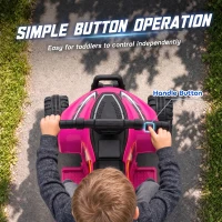 Qaba 6V Kids ATV, 4 Wheels Kids Quad with Button Control, 45Mins Runtime, Max 1.2MPH, Max 55lbs Load for 18-48 M, Rose Red(m-5)