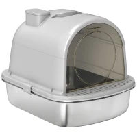 PawHut Enclosed Stainless Steel Litter Box, Metal Cat Litter Box with Scoop, Deodorizer Bag, Handle, Easy to Clean(m-2)