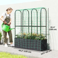 Outsunny Raised Garden Bed with Trellis, Tomato Cage with 52.8 Gal Grow Bag, Garden Cucumber Trellis Plant Cage(m-4)