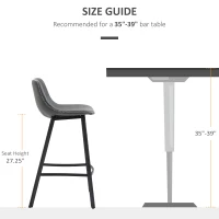 HOMCOM 27.25" Counter Height Bar Stools, Industrial Kitchen Stools, Upholstered Armless Bar Chairs with Back, Steel Legs, Set of 2, Gray(m-7)