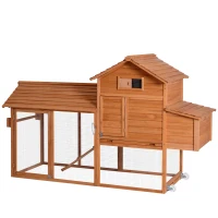 PawHut 83" Wooden Chicken Coop Tractor Hen House Portable Poultry Cage for Outdoor Backyard with Wheels, Nest Box, Removable Tray(m-11)