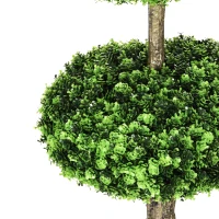 HOMCOM Set of 2 Artificial Boxwood Topiary Trees in Pots, 43.25" Artificial Plants Faux Trees for Home Office, Living Room Decor, Indoor & Outdoor(m-9)