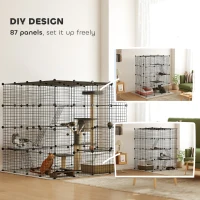 PawHut Detachable Metal Cat Cage with Platforms, Ramps, Accessories, for 1-3 Cats, 55", Black(m-5)