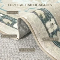 HOMCOM 8x10 Area Rug, Indoor Boho Machine Washable Carpet for Living Room, Bedroom, Dining Room, Kitchen, Blue(m-4)