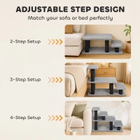 PawHut Pet Stairs, Cat Stairs with 2/3/4-Step Flexible Setup for Bed, Sofa, Gray(m-4)