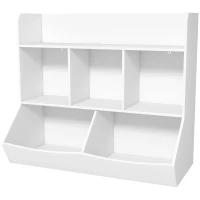 Qaba 3 Tier Kids Toy Storage with 5 Compartment, Anti-Tip Device for Nursery, Living Room, Playroom, Classroom, White(m-1)