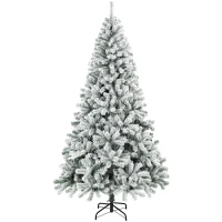 HOMCOM 7ft Snow Flocked Christmas Tree with 1000 Branch Tips, Hinged Design, Artificial Fir Xmas Tree, Green and White(m-2)