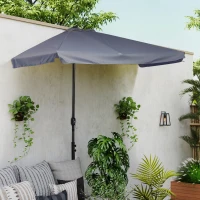 Outsunny 7.5ft Half Umbrella Semi Patio Parasol with Crank Handle, Top Vent for Garden, Balcony- NO BASE INCLUDED, Grey(m-8)