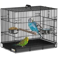 PawHut Bird Cage Portable w/ Slide-Out Tray Travel Cage for Parakeets w/ Perch & Food Bowls Black(m-13)