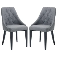 HOMCOM Modern Dining Chairs Set of 2, Button Tufted High Back Accent Chairs with Upholstered Seat, Steel Legs for Living Room, Kitchen, Study, Dark Grey(m-1)