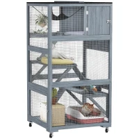 PawHut 66"H Catio Outdoor Cat Enclosure on Wheels with Hammock Multiple Platforms Resting Condo Ramps for 1-3 Cats, Grey(m-9)