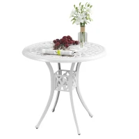 Outsunny 30-inch Round Patio Dining Table with Umbrella Hole Cast Aluminium Outdoor Bistro Table, White(m-2)
