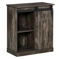 HOMCOM Industrial Sideboard Storage Cabinet, Serving Bar Buffet with Sliding Barn Door and 6-Bottle Wine Rack, gray(m-1)