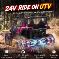 Qaba 24V 2 Seater Ride On Truck Car for Big Kids with Remote Control, Dual Motors, 4-Wheel Suspension for Ages 3-8, Pink(m-4)