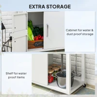 Outsunny Outdoor Grill Table with Stainless Steel Sink and Drainage, Grill Cart with Foldable Side Table and Cabinet, Outdoor Kitchen Island with Wheels, White(m-6)