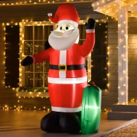 HOMCOM 8ft Christmas Inflatables Outdoor Decorations Santa Claus with Toy Bag, Blow-Up Yard Christmas Decor with LED Lights Display(m-2)