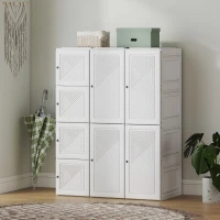 HOMCOM Portable Wardrobe, Foldable Plastic with 8 Compartments, 2 Hanging Rods and Magnetic Doors, White(m-8)