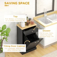 HOMCOM 10 Gallon Tilt Out Trash Cabinet, Wooden Hidden Trash Can with Storage Drawer for Kitchen, Laundry Hamper Cabinet for Bathroom, Black(m-5)