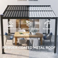 Outsunny 10 x 10 ft Louvered Pergola with Solar LED lights, Metal Roof, Outdoor Pergola Gazebo with Drainage Gutters, Black(m-6)