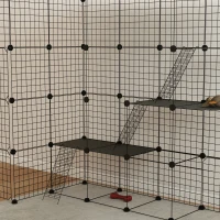 PawHut Detachable Metal Cat Cage with Platforms, Ramps, Accessories, for 1-3 Cats, 55", Black(m-9)