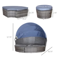 Outsunny 4pc Rattan Patio Furniture Set, Round Convertible Daybed or Sunbed, Adjustable Sun Canopy, Sectional Outdoor Sofa, 2 Chairs, Table, 3 Pillows, PE Plastic Wicker, Gray(m-3)