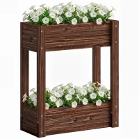 Outsunny 2-Tier Wooden Raised Garden Bed with Legs, 23.6" x 9.8" x 27.6" Elevated Planter Box with Drainage Holes and Bed Liner(m-9)