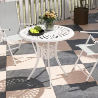 Outsunny 30-inch Round Patio Dining Table with Umbrella Hole Cast Aluminium Outdoor Bistro Table, White(m-7)