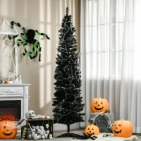 HOMCOM 7ft Unlit Pencil Artificial Christmas Tree with Realistic Branches and 499 Tips, Plastic Base, Black(m-10)