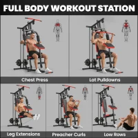 Soozier Home Gym Equipment, Multifunctional Weight Machine with Pulley System for Full Body Strength Training, Black(m-5)