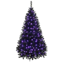 HOMCOM 6ft Pre-lit Black Christmas Tree, Artificial Halloween Tree with 680 Purple LED Lights, 680 Tips, Metal Stand, Black(m-13)
