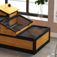 PawHut 3-Room Tortoise Habitat House w/ Balcony & 2 Stories, 44" x 25.5" x 25", Yellow(m-9)