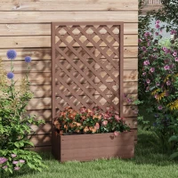 Outsunny Trellis Planter Box for Climbing Plants, Raised Garden Bed w/ Trellis Lattice for Outdoor Garden, Backyard, Brown(m-10)