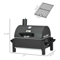 Outsunny Tabletop Charcoal Grill, Portable BBQ with Ash Catcher and Thermometer for Backyard, Camping, Picnic, Black(m-3)