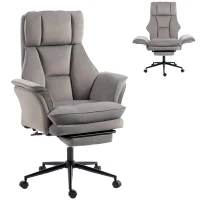 HOMCOM Cross Legged Office Chair with Footrest, 396 lbs Reclining Computer Desk Chair with High Back, Flip-up Armrests, Grey(m-2)