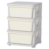 Qaba 3 Drawers Kids Storage Unit, 3 Tier Stackable Toy Organizers and Storage Chest, Cream White(m-11)