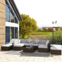 Outsunny 9 Pieces Wicker Patio Furniture Set with Cushion, Light Grey(m-1)