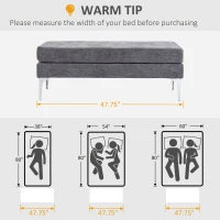 HOMCOM 48 Inches Upholstered Bedroom Bench, Modern End of Bed Bench with Double Layer Seat Cushions and Steel Legs, Dark Gray(m-7)