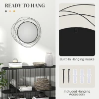 HOMCOM 25.6" Circle Mirror for Wall, Modern Metal Wall Art for Living Room, Bedroom and Dining Room, Black(m-5)