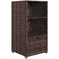 Outsunny Outdoor Storage Cabinet, Patio Storage Box Rack Rattan Wicker Pool Towel Valet Organizer Poolside Garden Lawn Bathroom Furniture Shelf w/ Shelf Drawer, Mixed Brown(m-9)