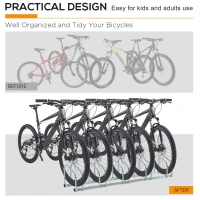 HOMCOM 5-Bike Bicycle Floor Parking Rack Cycling Storage Stand Ground Mount Garage Organizer for Indoor and Outdoor Use Silver(m-7)
